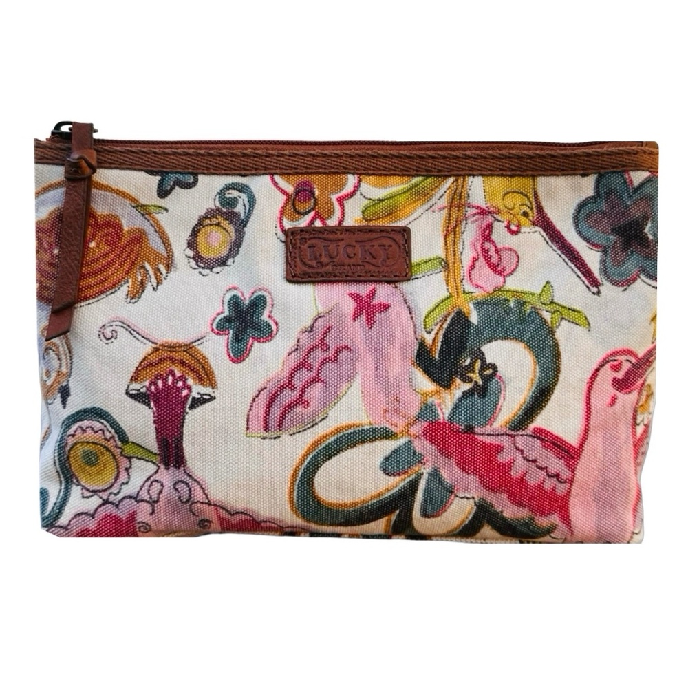 LUCKY BRAND Cotton Cosmetic Makeup Travel Bag Pouch 9”x6”x2.5” Floral Zipper